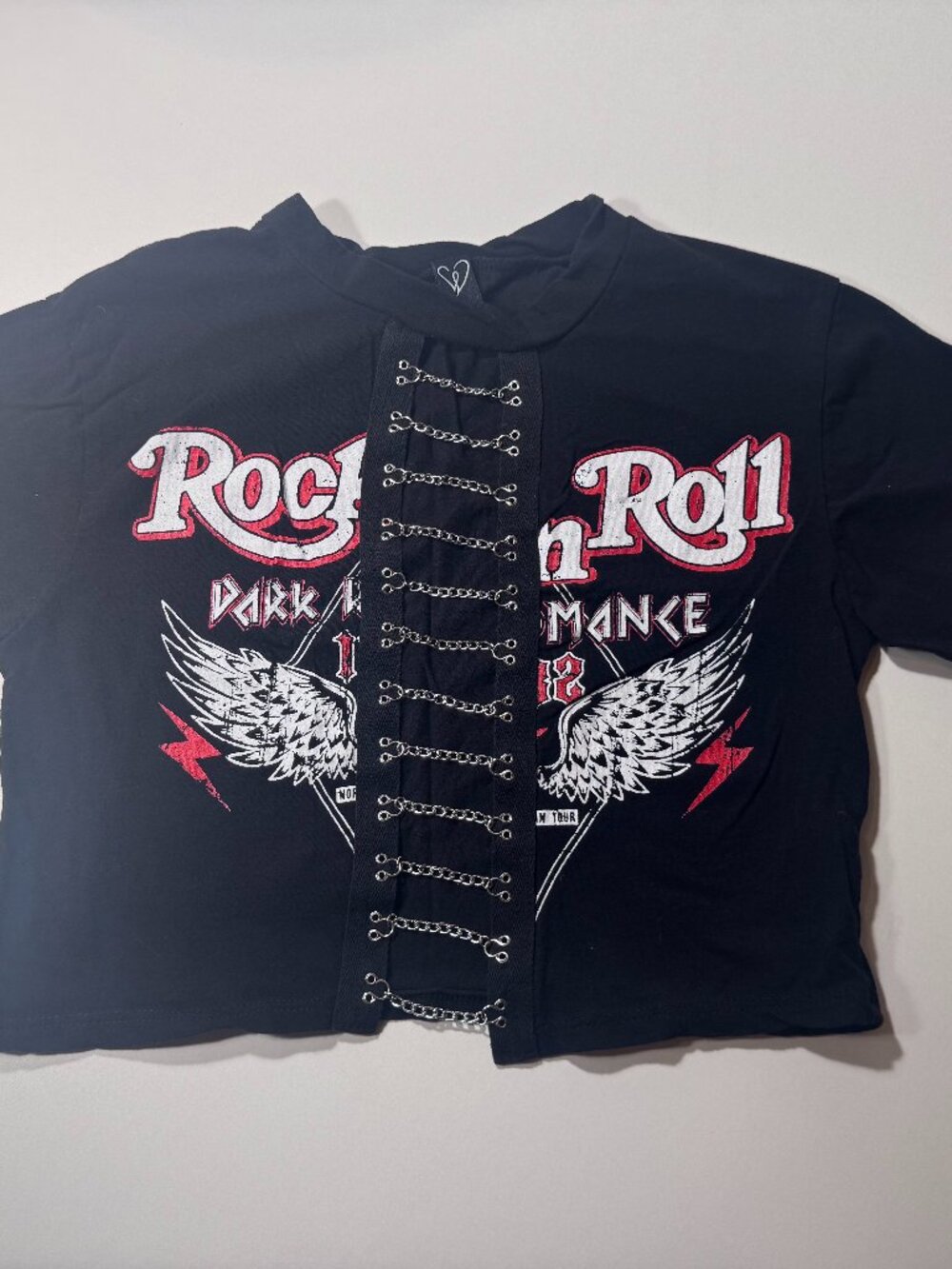 Women’s Black Rock Graphic Chain Corset Lace Up Tee Y2K Punk